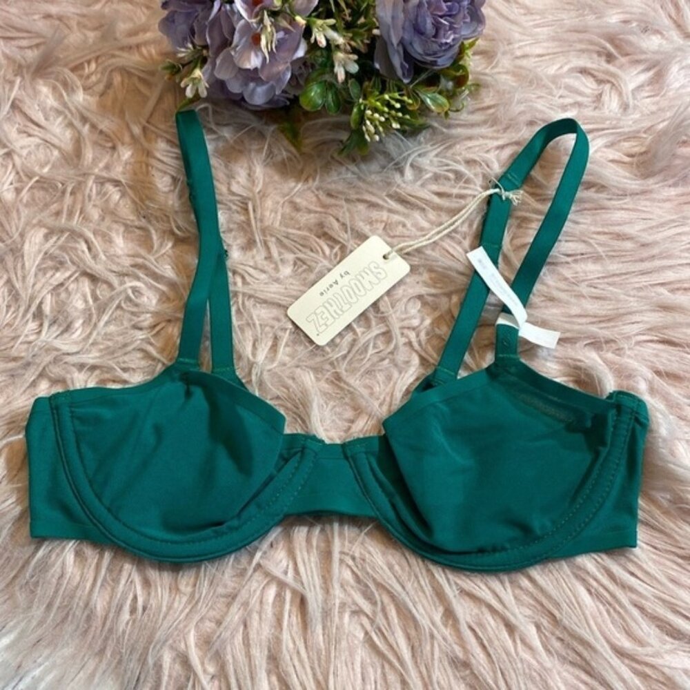 NWT SMOOTHEZ By Aerie Balconette Mesh Unlined Bra Green